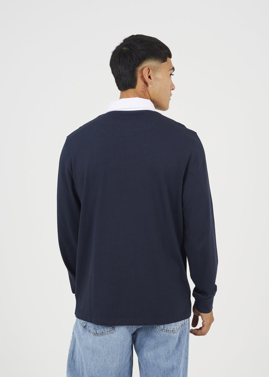 Brave Soul Navy Solid Colour Rugby Shirt