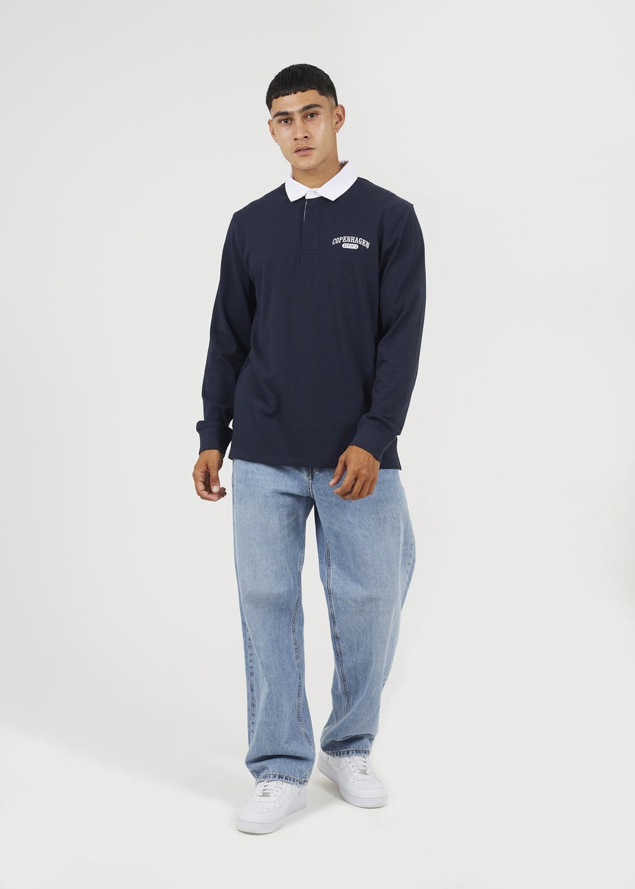 Brave Soul Navy Solid Colour Rugby Shirt