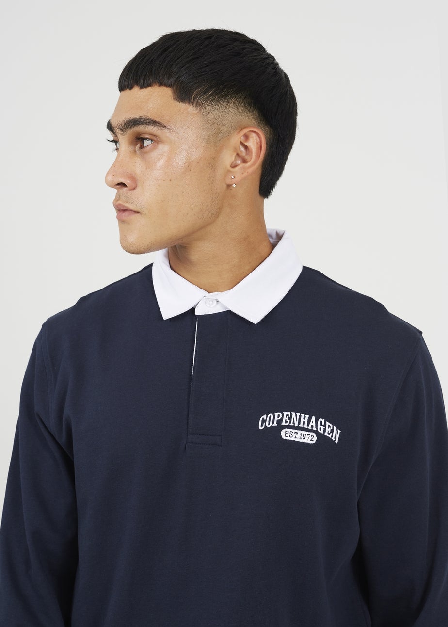 Brave Soul Navy Solid Colour Rugby Shirt