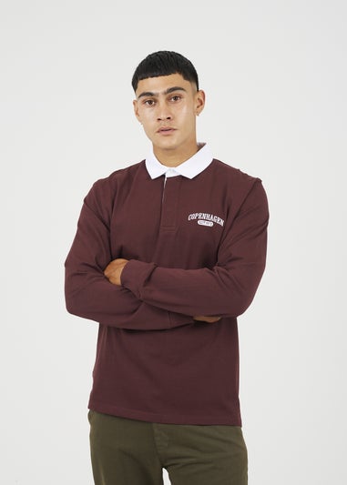Brave Soul Burgundy Solid Colour Rugby Shirt