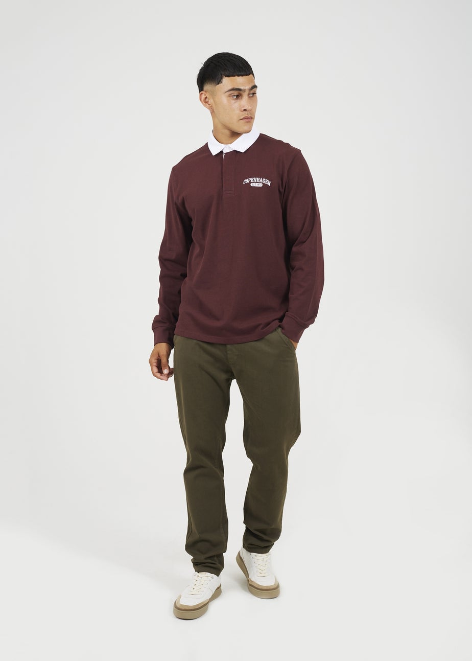 Brave Soul Burgundy Solid Colour Rugby Shirt