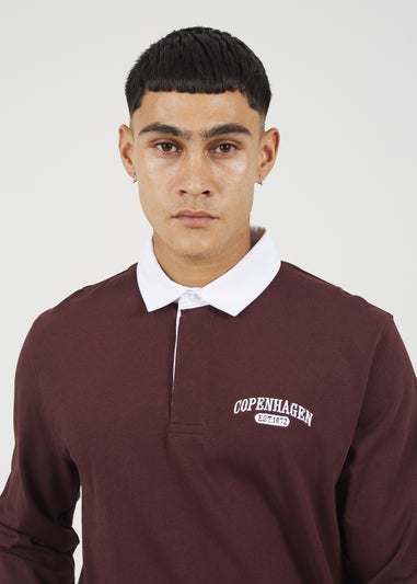 Brave Soul Burgundy Solid Colour Rugby Shirt