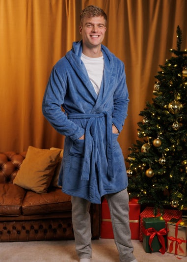 Brave Soul Blue Hooded Dressing Gown with Tie Belt