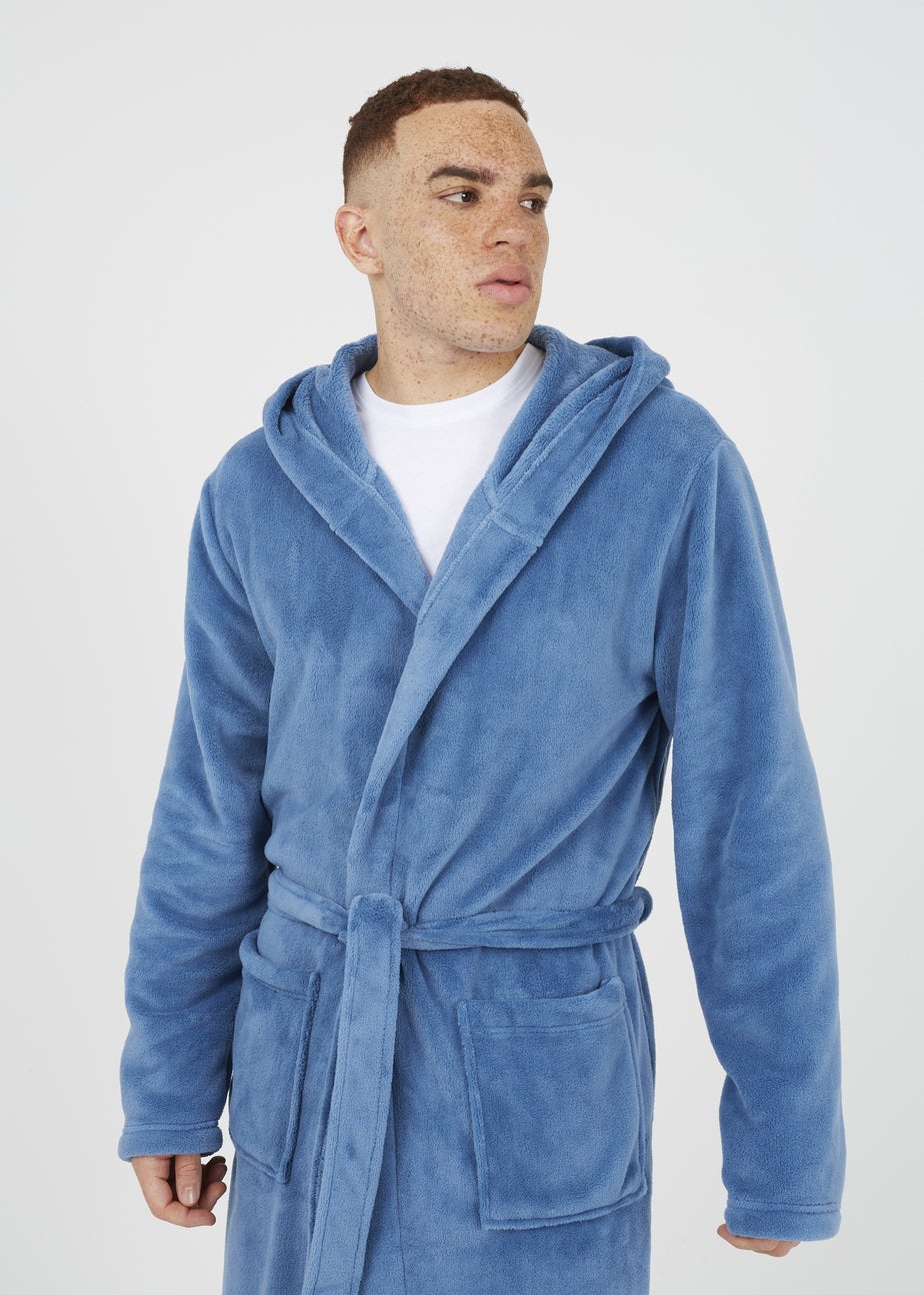 Brave Soul Blue Hooded Dressing Gown with Tie Belt