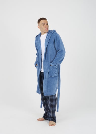 Brave Soul Blue Hooded Dressing Gown with Tie Belt