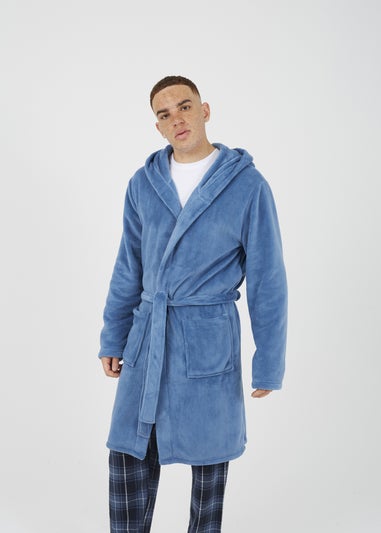 Brave Soul Blue Hooded Dressing Gown with Tie Belt