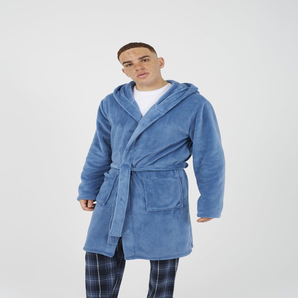 Brave Soul Blue Hooded Dressing Gown with Tie Belt