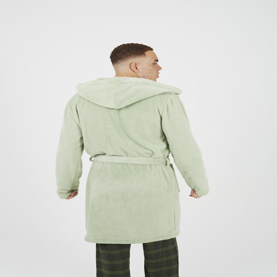 Brave Soul Soft Green Hooded Dressing Gown with Tie Belt