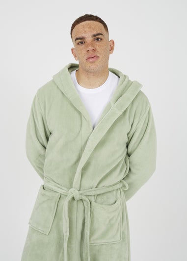Brave Soul Soft Green Hooded Dressing Gown with Tie Belt