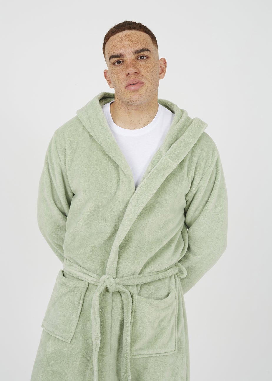 Brave Soul Soft Green Hooded Dressing Gown with Tie Belt