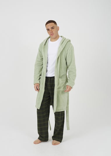 Brave Soul Soft Green Hooded Dressing Gown with Tie Belt