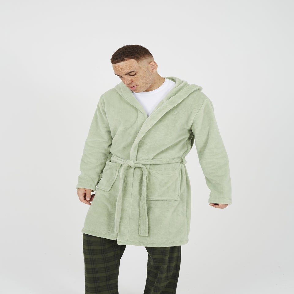 Brave Soul Soft Green Hooded Dressing Gown with Tie Belt