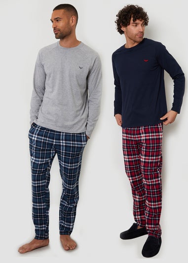Threadbare Navy 2-Pack Cotton Blend Check Pyjama Sets