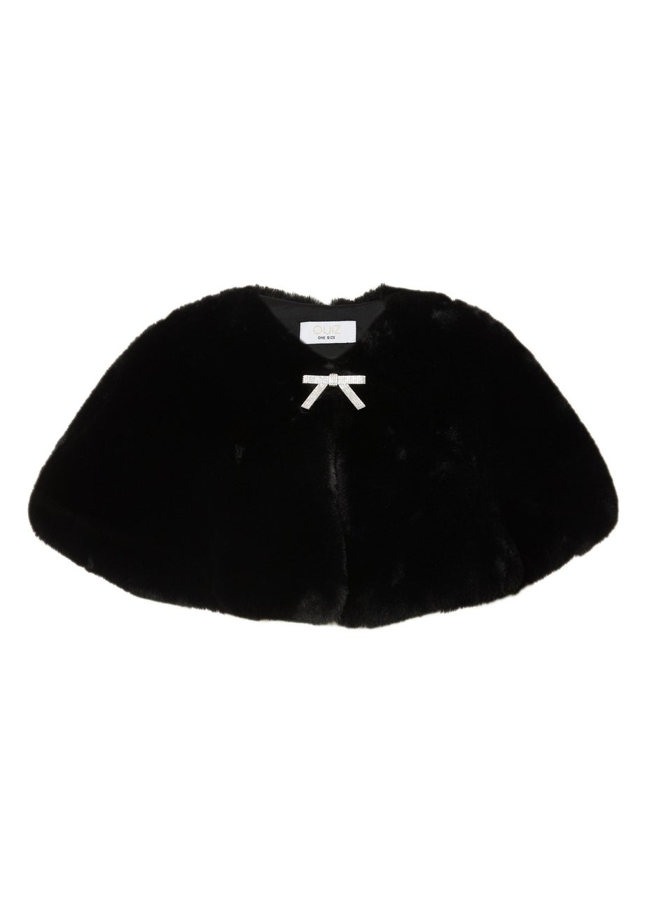 Quiz Black Bow Detail Faux Fur Wrap