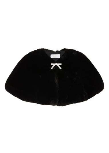 Quiz Black Bow Detail Faux Fur Wrap