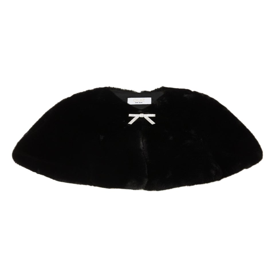 Quiz Black Bow Detail Faux Fur Wrap