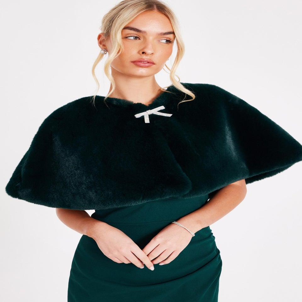 Quiz Green Bow Detail Faux Fur Wrap
