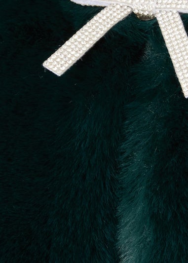 Quiz Green Bow Detail Faux Fur Wrap
