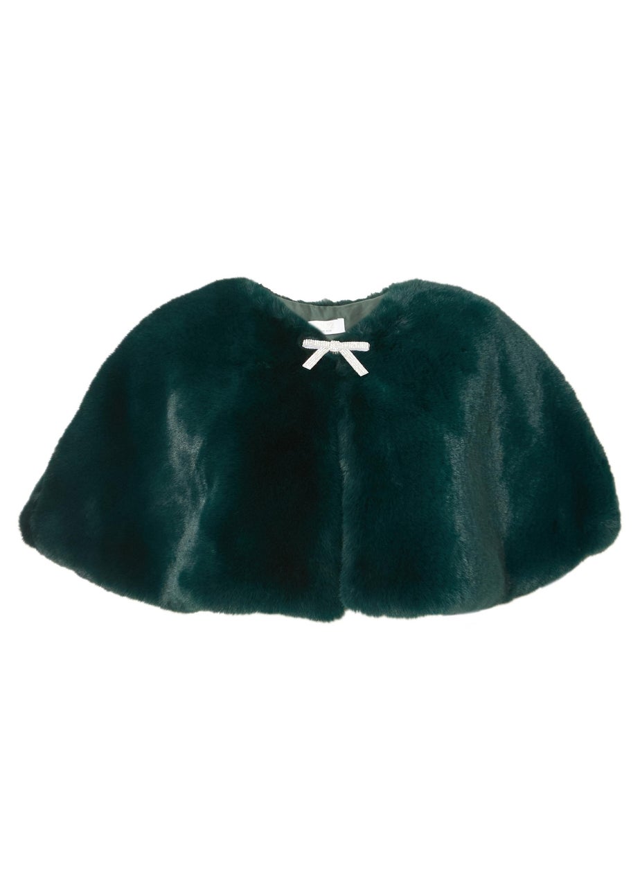 Quiz Green Bow Detail Faux Fur Wrap