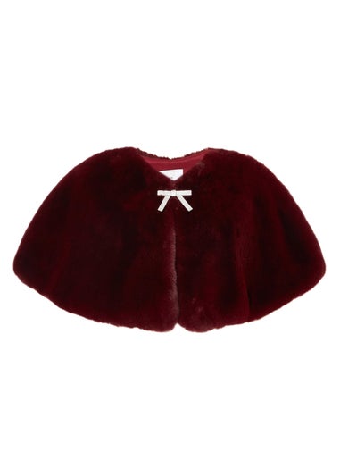 Quiz Burgundy Bow Detail Faux Fur Wrap