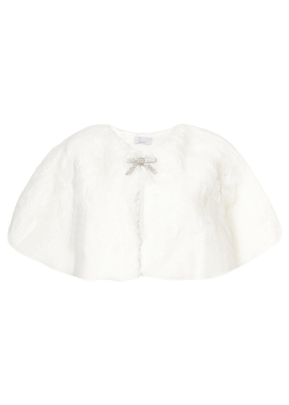 Quiz White Bow Detail Faux Fur Wrap