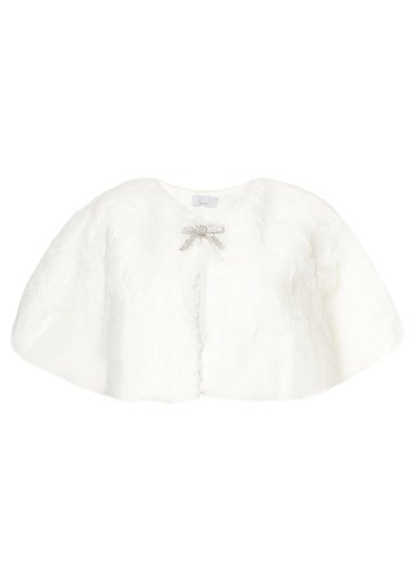 Quiz White Bow Detail Faux Fur Wrap