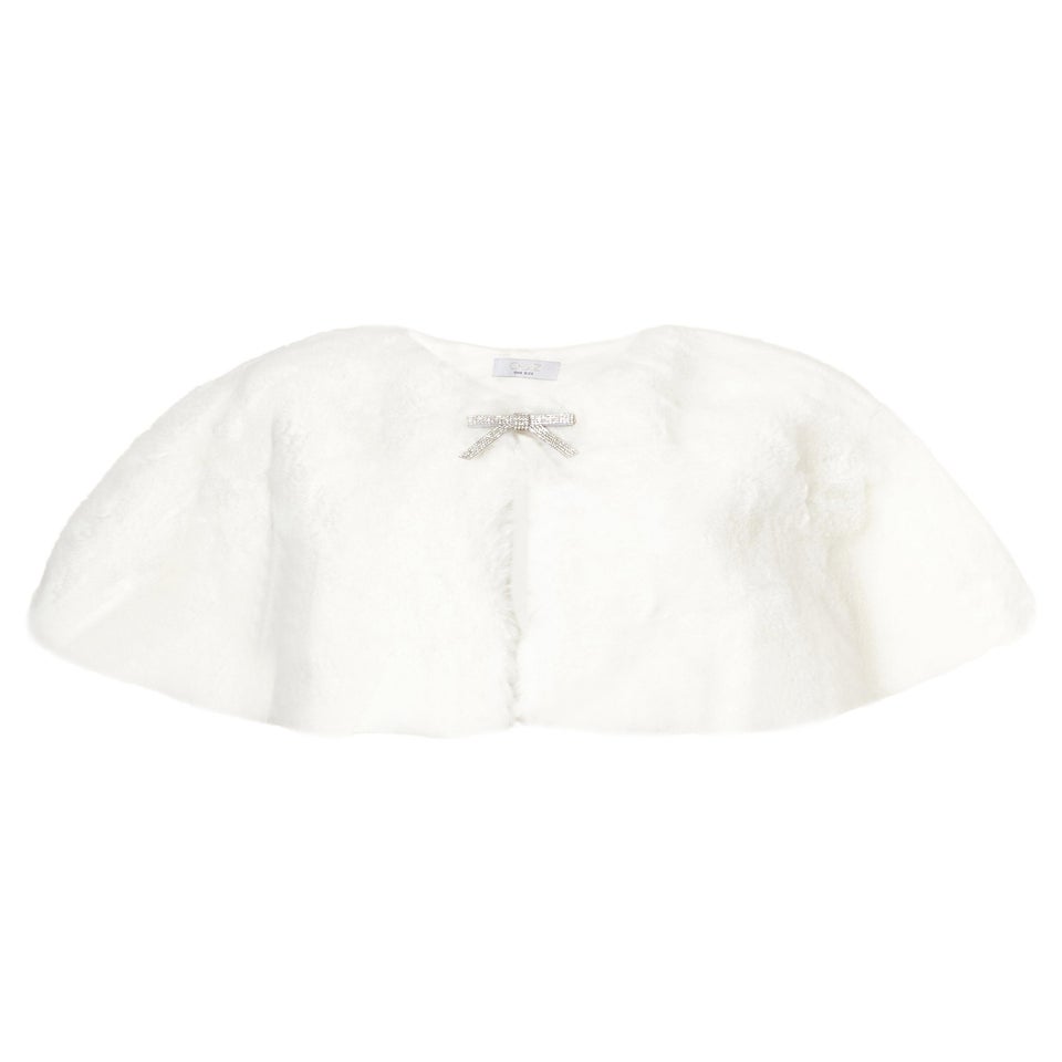 Quiz White Bow Detail Faux Fur Wrap