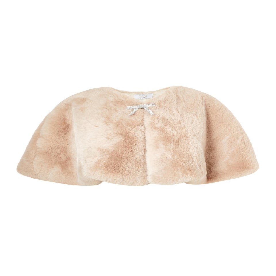 Quiz Beige Bow Detail Faux Fur Wrap