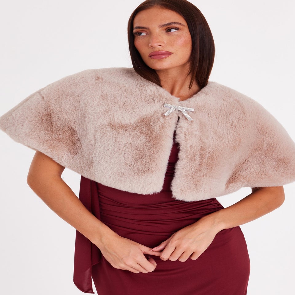 Quiz Beige Bow Detail Faux Fur Wrap