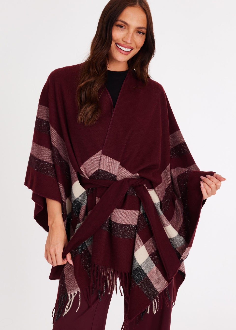 Quiz Burgundy Checked Cape