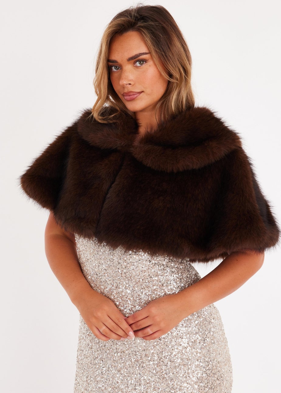Quiz Brown Collared Faux Fur Wrap