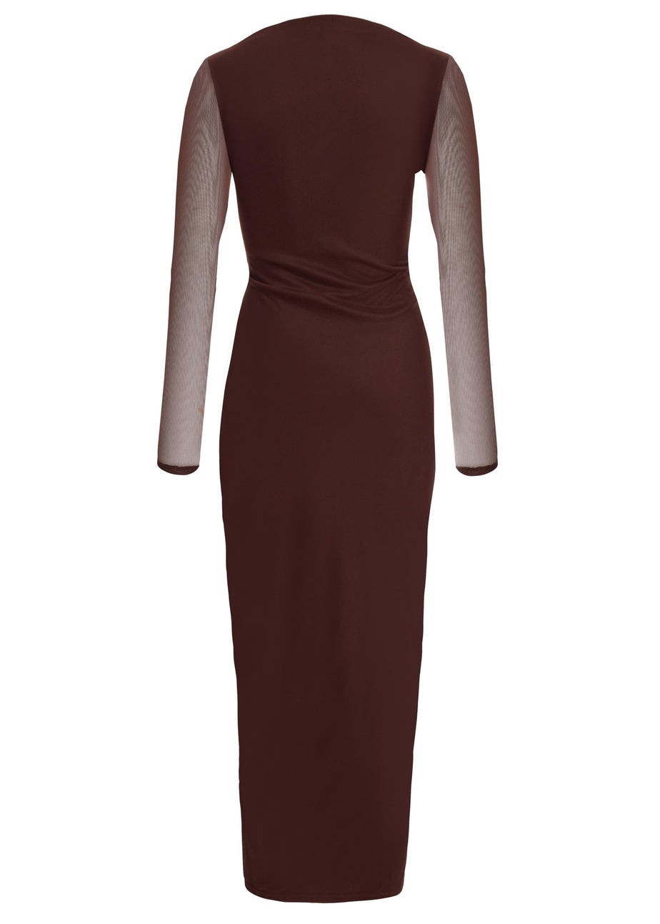 Quiz Brown Mesh Ruched Side Midaxi Dress