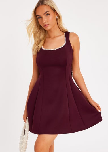 Quiz Burgundy A-Line Bow Mini Dress