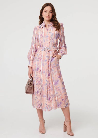 Izabel London Blue Long Sleeve Empire Tie Waist Midi Dress