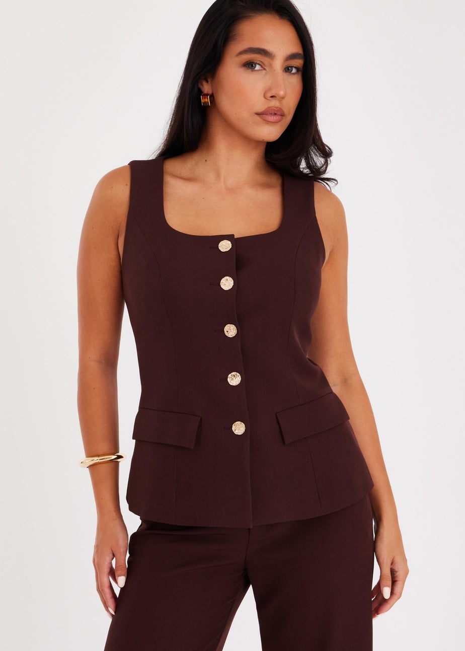 Quiz Brown Button Front Waistcoat