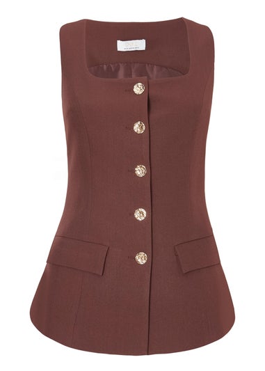 Quiz Brown Button Front Waistcoat