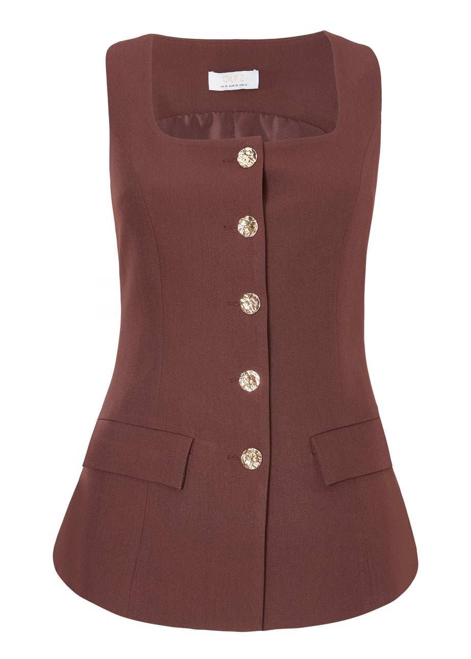 Quiz Brown Button Front Waistcoat