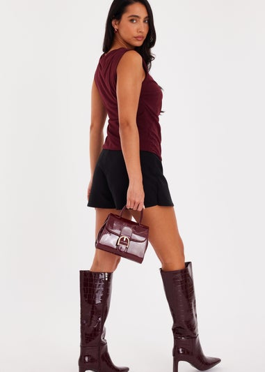 Quiz Burgundy Buckle Side Top