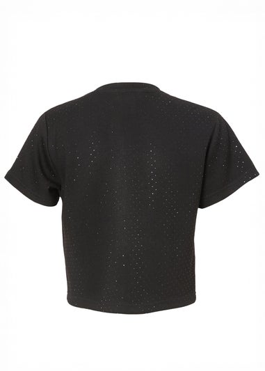 Quiz Black Diamante Cropped T-Shirt