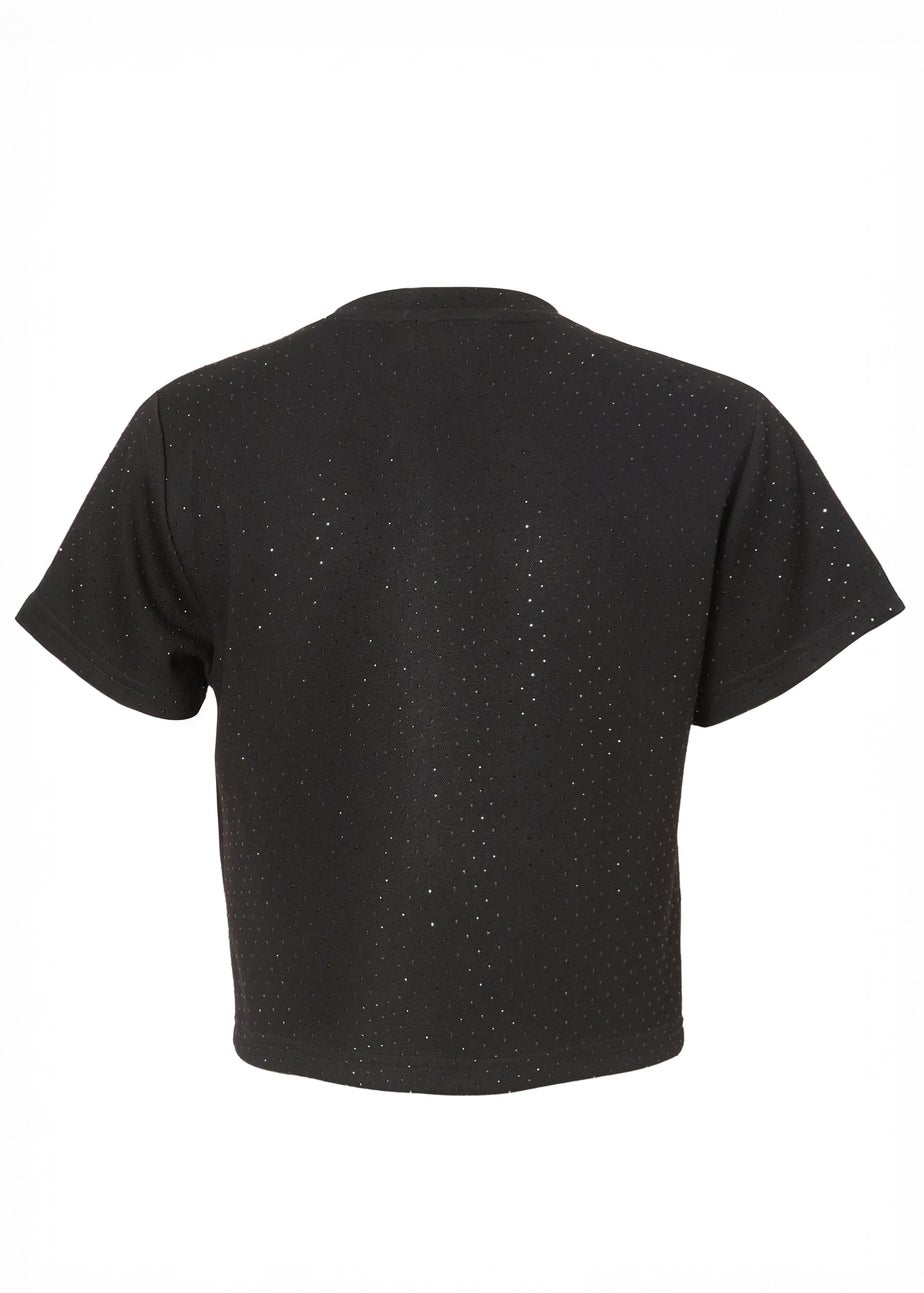 Quiz Black Diamante Cropped T-Shirt