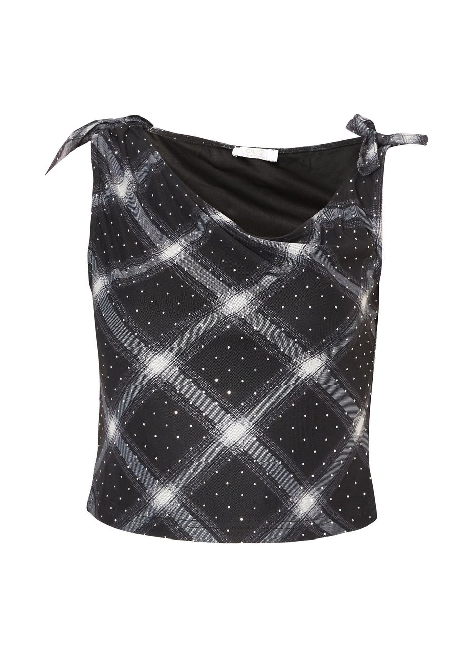 Quiz Multi Checked Tie Shoulder Top