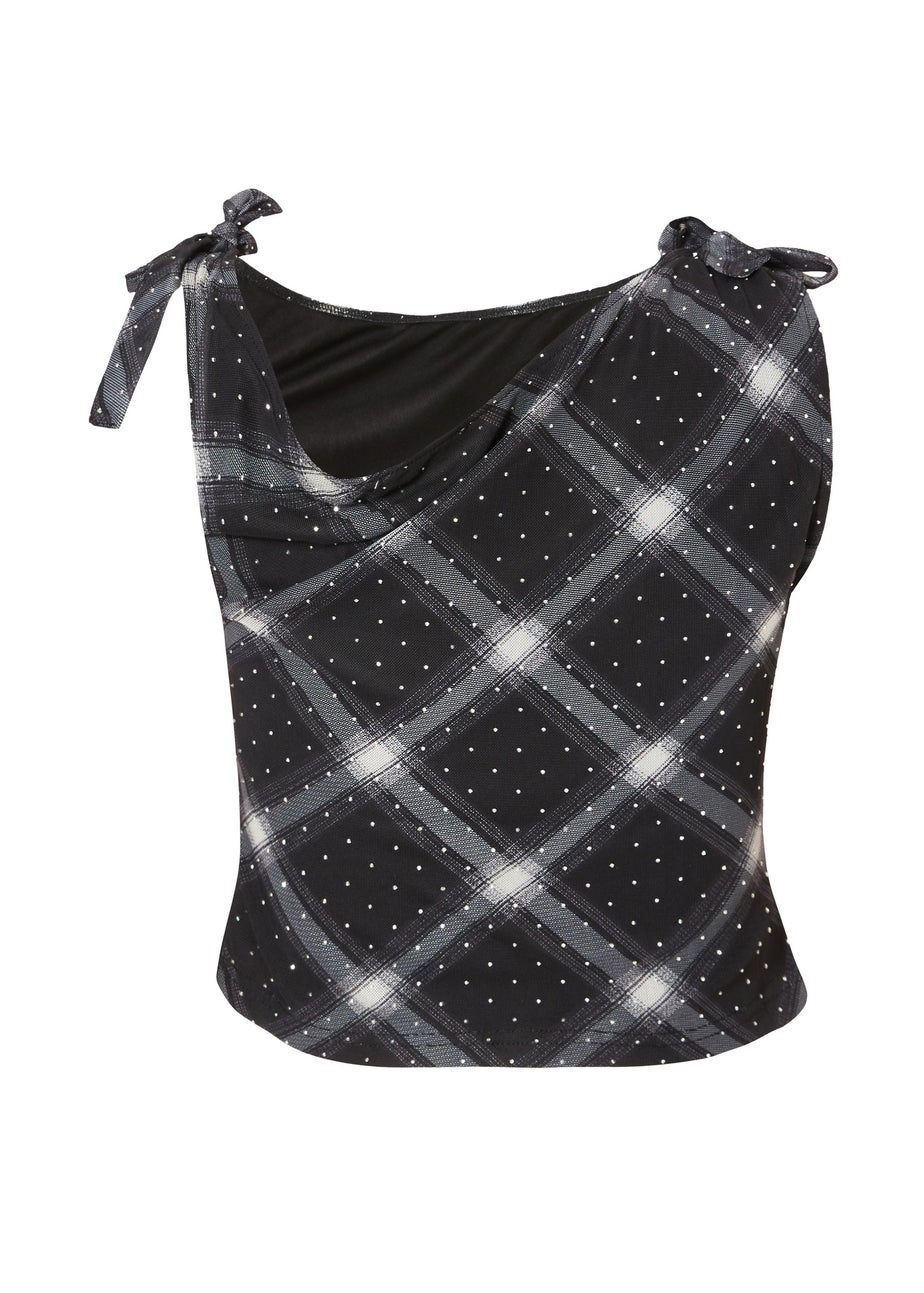 Quiz Multi Checked Tie Shoulder Top