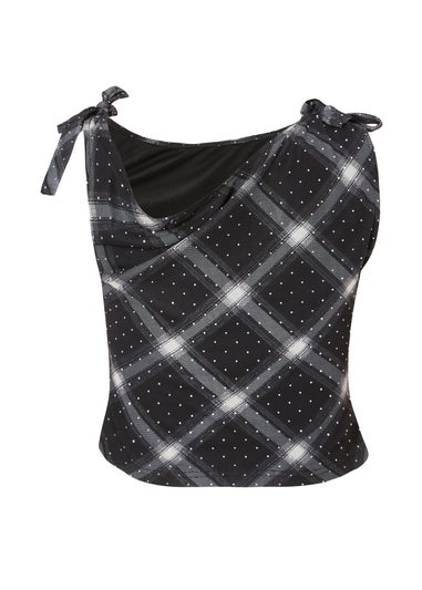 Quiz Multi Checked Tie Shoulder Top