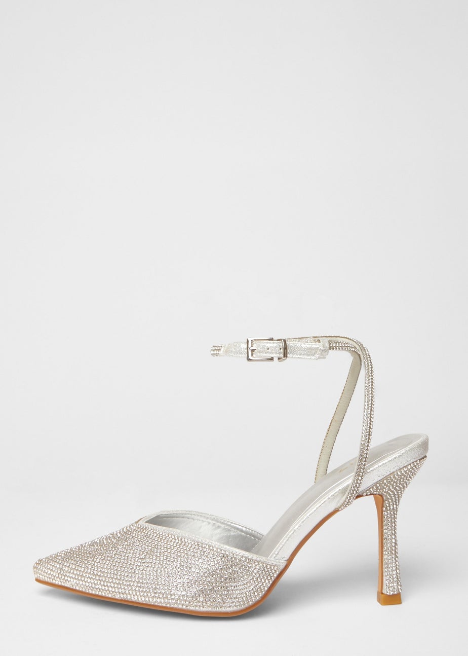 Quiz Silver All Over Diamante Court Heels