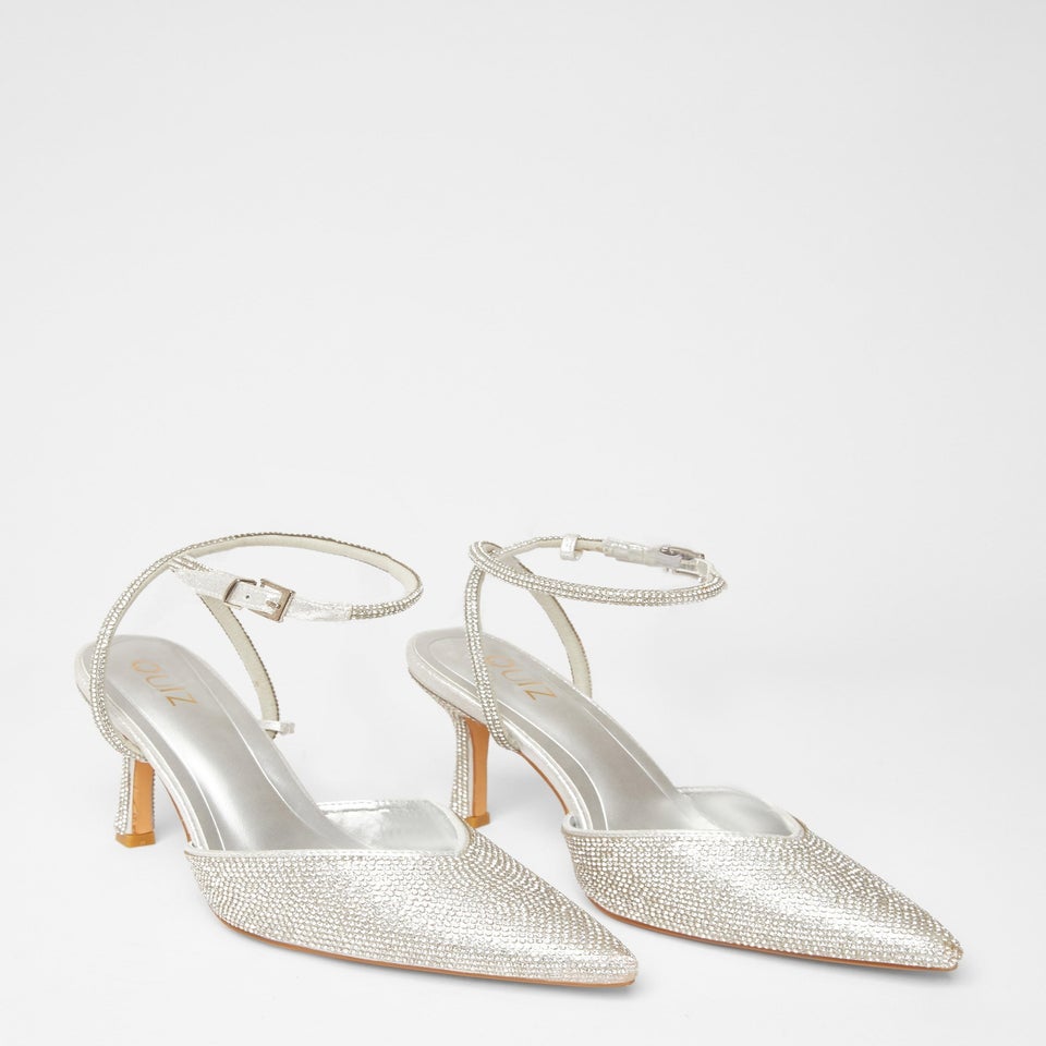 Quiz Silver All Over Diamante Court Heels
