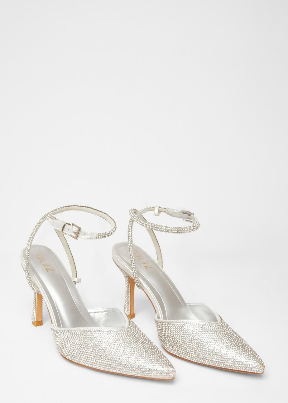 Quiz Silver All Over Diamante Court Heels