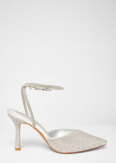 Quiz Silver All Over Diamante Court Heels