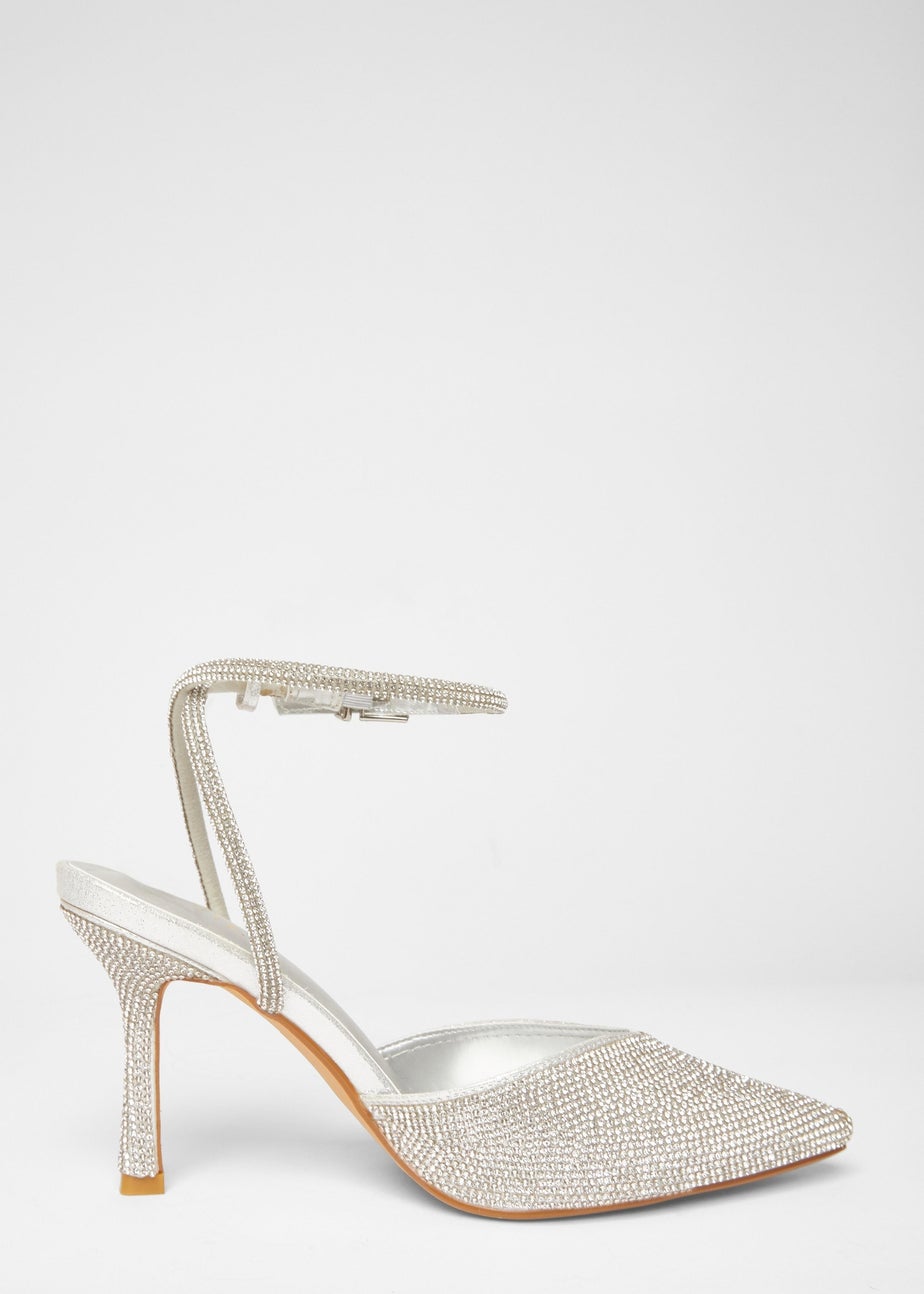 Quiz Silver All Over Diamante Court Heels