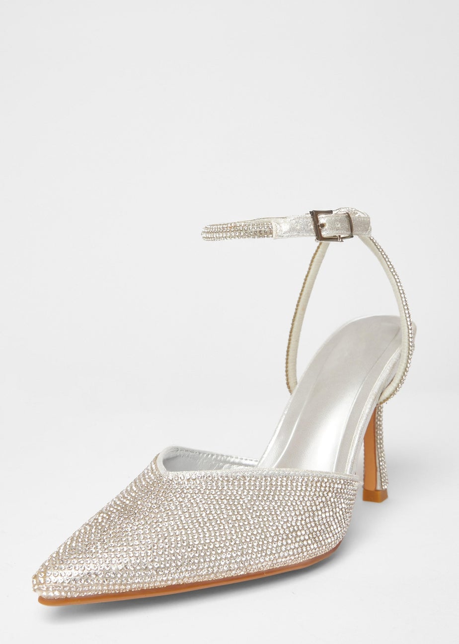Quiz Silver All Over Diamante Court Heels