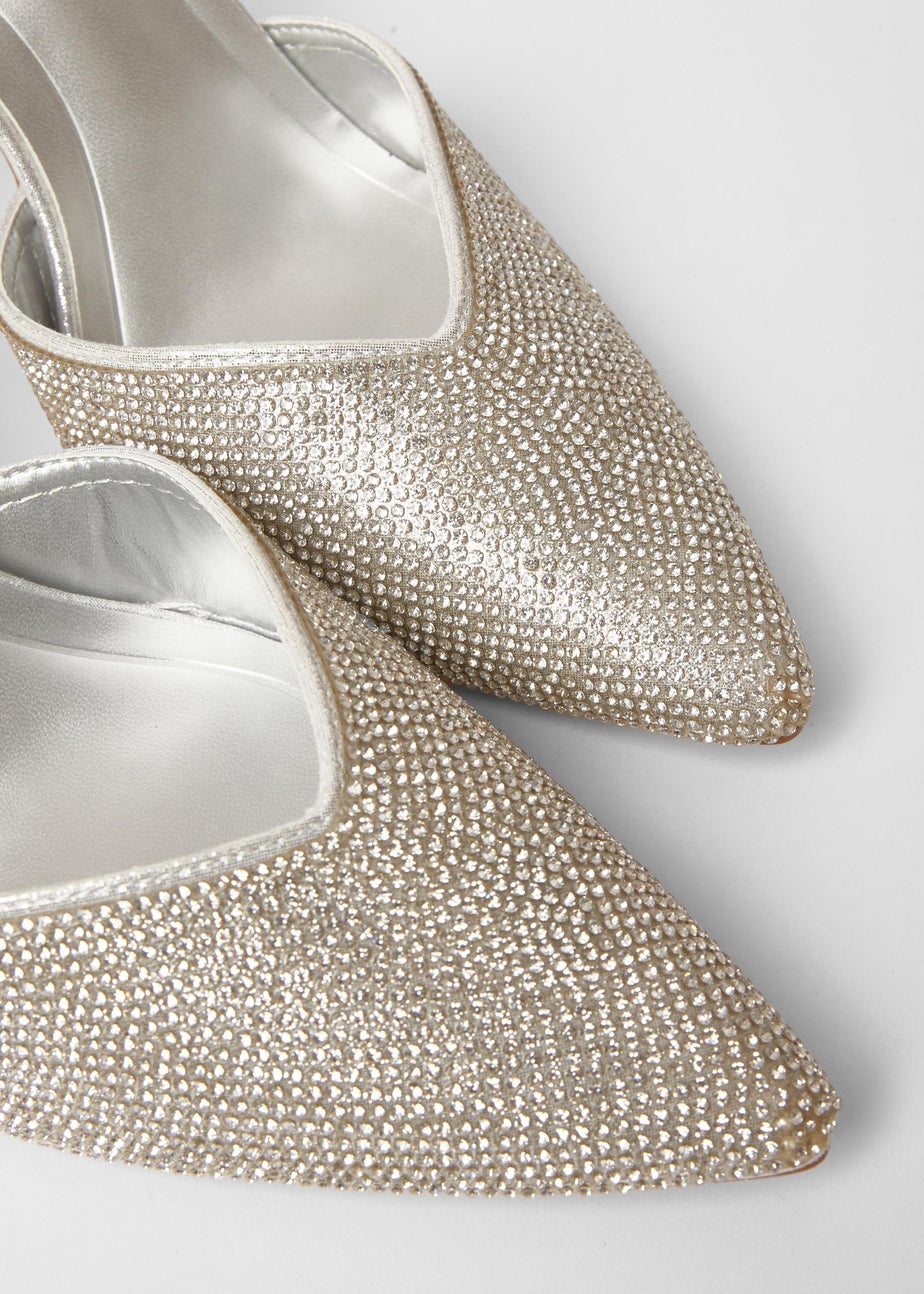 Quiz Silver All Over Diamante Court Heels